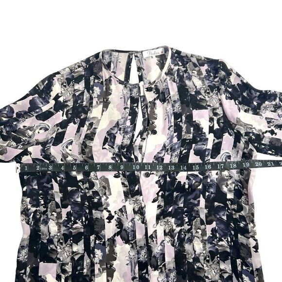 Parker Large Multicolor Floral Print Silk Blouse Pleated design - Picture 12 of 14
